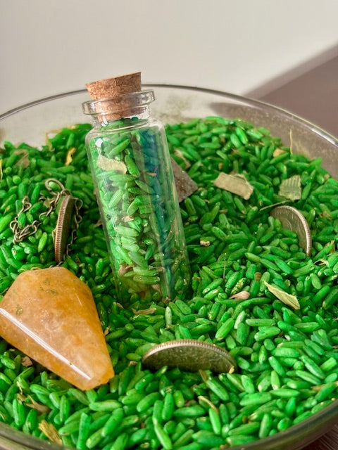 Personalized Green Money Rice Jar | Money Bowl | Hoodoo Money Rice | Prosperity Rice | Money Spell Jar
