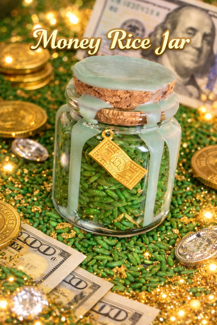 Personalized Green Money Rice Jar | Money Bowl | Hoodoo Money Rice | Prosperity Rice | Money Spell Jar