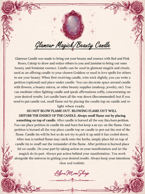 Glamour Magick & Beauty Candle | Beauty Ritual | Goddess Altar Candle | Love Ritual | Make Me Pretty Candle