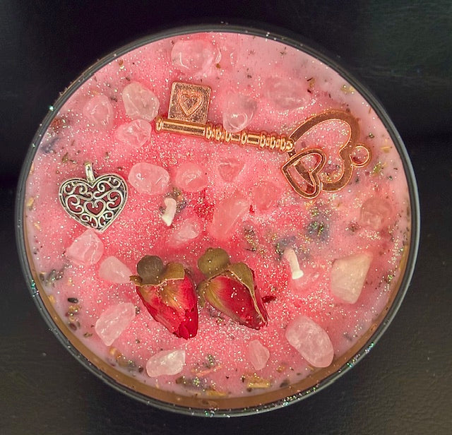 A Key to My Heart Candle |Love Spell Candle | Heart Chakra Rose Quartz Candle | Pink Marriage Candle
